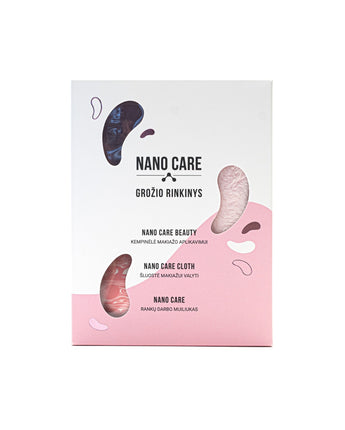 Grožio rinkinys makiažui Nano Care (padengimo kempinėlė, šluosė valymui ir rankų darbo muiliukas priežiūrai)